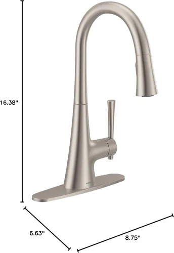 Miniatura 10 de Moen Kurv Spot Resist Stainless Collection 9126SRS - Grifo de cocina desplegable de una manija con refuerzo de potencia y reflejo Acero inoxidable