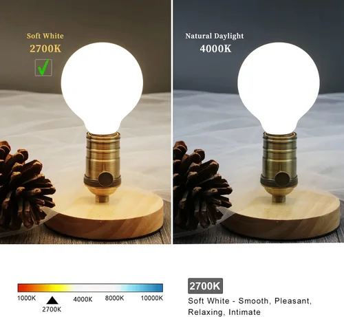 Miniatura 4 de Paquete de 2 bombillas LED globo G30 (G95), bombillas LED Edison regulables de 5.5W equivalentes a 50 vatios, blanco cálido 2700K, 500LM, base E26