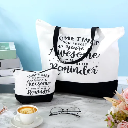 Miniatura 12 de Silkfly 32 piezas inspiradoras bolsa de lona con cremallera reutilizable motivacional bolsa de maquillaje conjunto para mujeres, amigas compañeras
