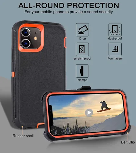 Miniatura 4 de Funda para iPhone 11 con funda de clip para cinturón y 2 protectores de pantalla, protección completa, resistente, a prueba de golpes, funda
