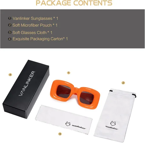 Miniatura 6 de VANLINKER Lindas gafas de sol cuadradas infladas para mujeres y hombres, gafas gruesas retro con marco grueso divertido máscara sombras VL9733