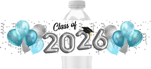 Etiquetas para botellas de agua de graduación, regalos de fiesta de clase 2026, paquete de 25 envoltorios impermeables para botellas de agua para