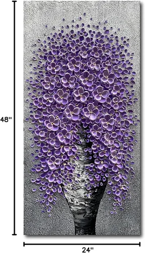 Miniatura 8 de Epicler - Pintura al óleo de flores moradas grandes pintadas a mano, contemporánea, abstracta, decoración del hogar, pintura de arte decorativo
