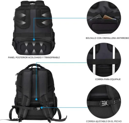 Miniatura 6 de KROSER Mochila para laptop compatible con TSA de 17.3 pulgadas XL, mochila para computadora resistente al agua, mochila de viaje para universidad