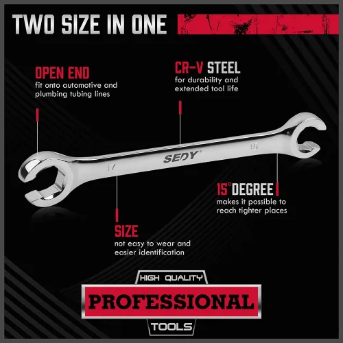 Miniatura 6 de SEDY Juego de 4 llaves para tuercas acampanadas, llave de extremo offset métrica 9 10 11 12 13 14 15 17mm, bolsa de almacenamiento de acero CR-V