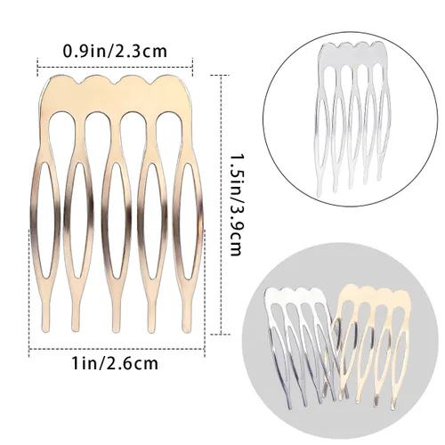 Miniatura 4 de Qoaimu Paquete de 20 peines laterales para el cabello, 5 dientes, pequeños de metal, para manualidades, para cabello fino, velo de novia, plateado