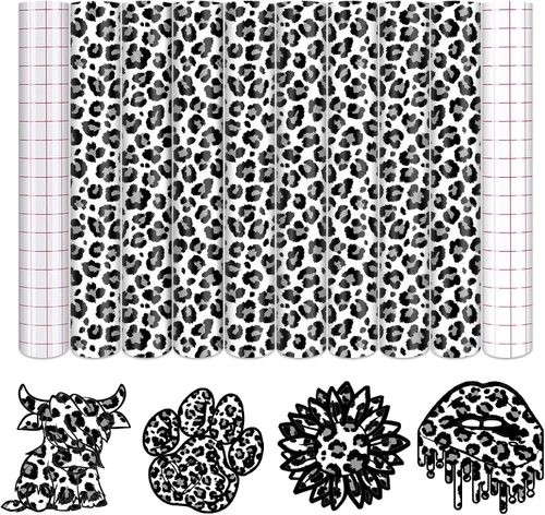 Tintnut Vinilo Permanente con Patrón de Leopardo - 8 Hojas de 12"x10" Hojas Adhesivas de Guepardo Blanco y Negro con Patrón Vinilo Adhesivo