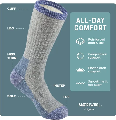 Miniatura 4 de MERIWOOL Calcetines de senderismo de lana merino para hombres y mujeres 3 pares de peso medio acolchados cálidos y transpirables