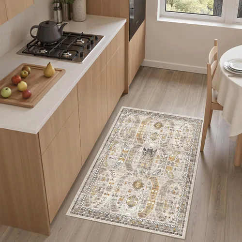 Miniatura 691 de Madane Tapete lavable de 2 x 10 pies para pasillo, cocina, recibidor, clásico, suave, antideslizante para interiores, casa de campo, baño, sala