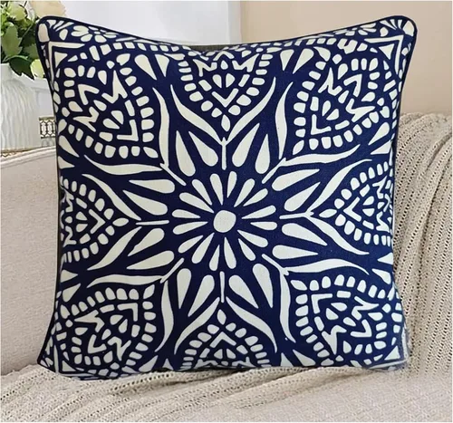 Miniatura 13 de Funda de almohada decorativa clásica con diseño de crayón de mano azul estilo capri, marcas geométricas, funda de almohada decorativa de 17 x 17