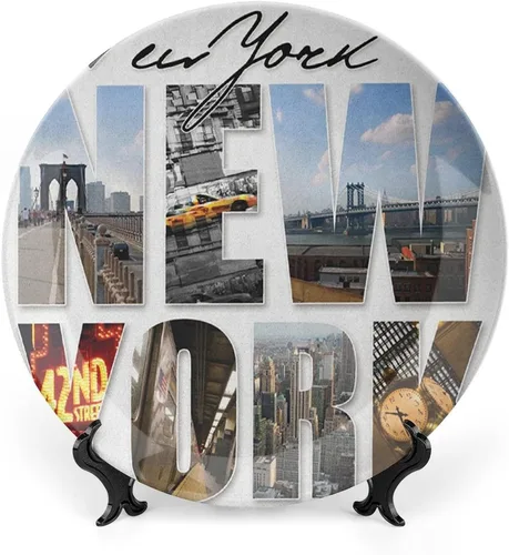 XISUNYA Plato decorativo de 6 pulgadas, artesanía de cerámica de Nueva York, ciudad de Nueva York con diferentes áreas de impresión de Manhattan