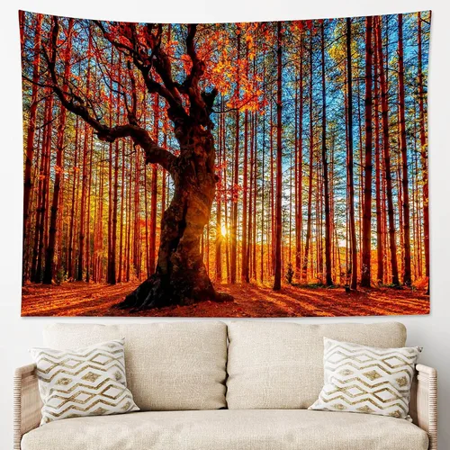 Miniatura 17 de LB Tapiz de Navidad de invierno, ventana de invierno exterior, pino nevado en bosque, tapiz de pared para dormitorio, paisaje de montaña, arte