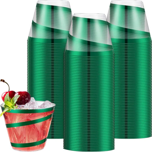 Miniatura 10 de Gejoy Tazas de plástico con borde en espiral de 9 onzas desechables, tazas de vino de plástico elegantes y transparentes, elegantes jarras de Oro