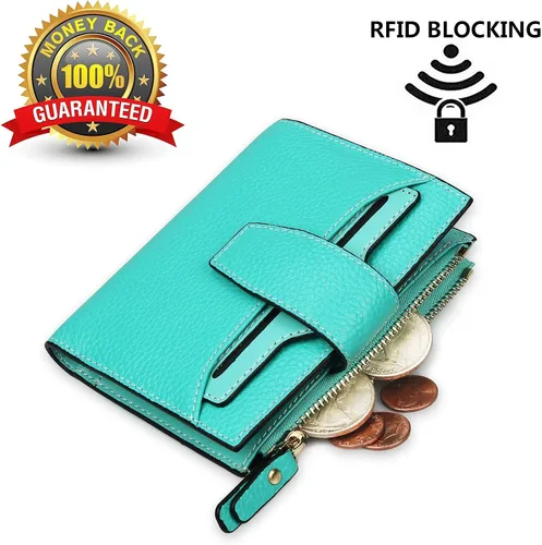 Miniatura 2 de FT FUNTOR RFID - Billetera de cuero para mujeres, tarjetero de mujer, pequeña billetera compacta de bolsillo con ventana para identificación