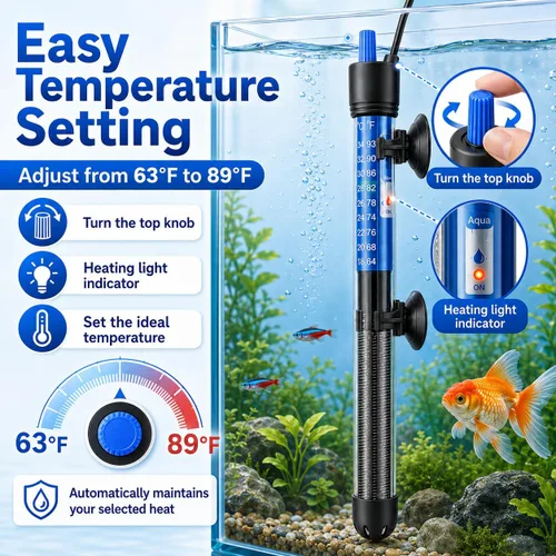 Miniatura 4 de Mylivell - Calentador de acuario sumergible ajustable de 200 W con termostato para tanques Betta, tortuga, agua salada y agua dulce de 40 a 65