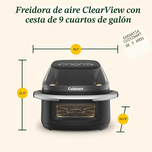 Miniatura 9 de Cuisinart ClearView - Freidora de aire grande de 9 cuartos de galón con ventana ClearView, panel de control digital, 5 funciones, 3 ajustes