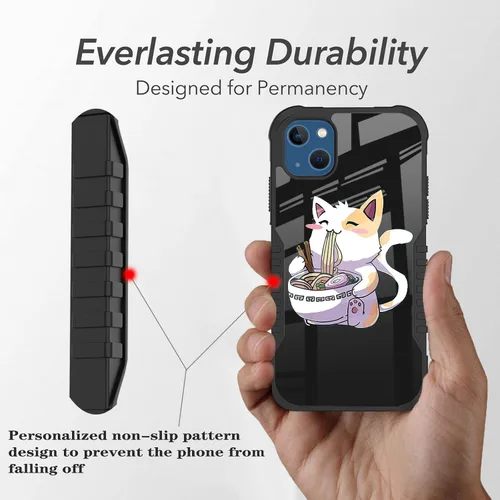 Miniatura 3 de Funda compatible con iPhone 13/14, a prueba de golpes, arañazos, diseño Kawaii de gato, color negro