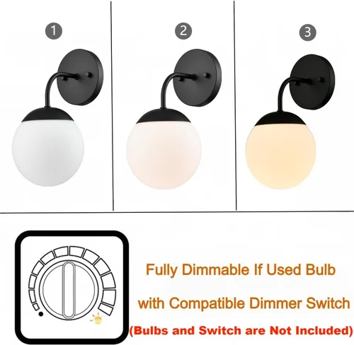 Miniatura 6 de Juego de 2 apliques de pared negros de estilo nórdico moderno con forma de globo lechoso para tocador de baño