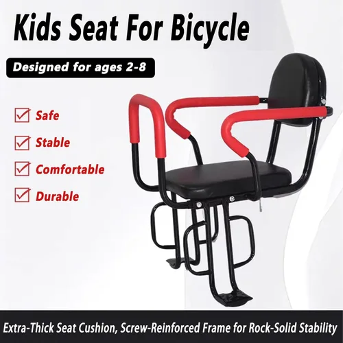 Miniatura 3 de Asiento de bicicleta para niños, marco trasero, silla de bicicleta para niños, soporte trasero con pasamanos y cinturón de seguridad para niños