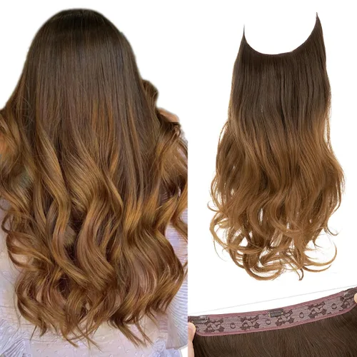 Miniatura 9 de SARLA Extensiones de cabello con alambre invisible con 3 clips, postizo sintético corto, ondulado, rizado, diadema ajustable transparente