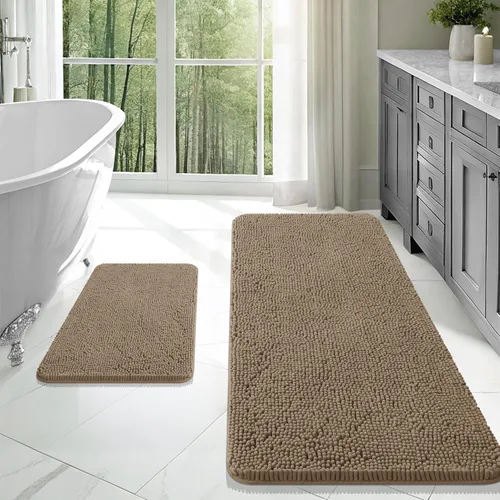 Miniatura 184 de OLANLY Juego de alfombras de baño de 2 piezas, alfombras de baño de chenilla suave y absorbente y alfombra de contorno en forma de U para inodoro