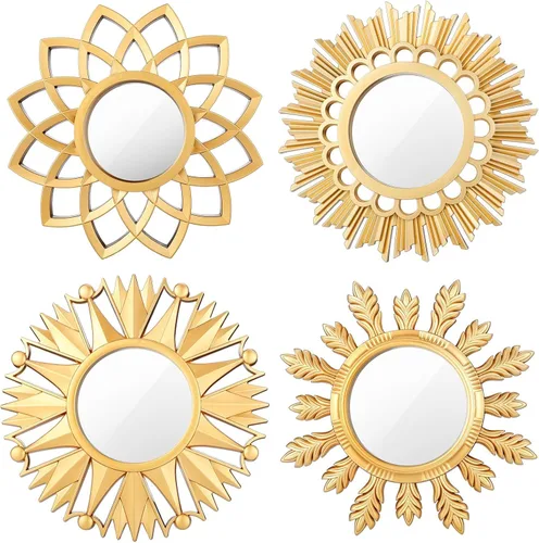 Dandat 4 juegos de espejos de pared, pequeños espejos decorativos redondos bohemios colgantes para sala de estar, comedor, dormitorio, baño,