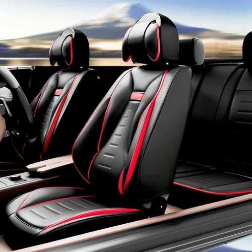 Miniatura 12 de ASLONG 5 fundas de asiento delantero y trasero de automóvil con alas de ángel, accesorios interiores de automóvil con piel de napa a prueba de agua
