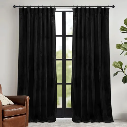 Miniatura 32 de RYB HOME Cortinas elegantes de terciopelo verde de 108 pulgadas de largo, bloqueo de luz, aislamiento térmico, elegantes cortinas de terciopelo