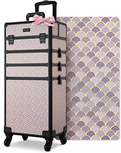 Miniatura 51 de BYOOTIQUE estuche rodante para maquillaje 4 en 1, con cerradura, maletín tipo trolley para cosméticos, con 4 ruedas extraíbles, organizador de viaje