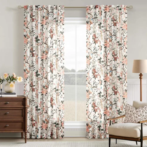 Miniatura 35 de Cortinas de lino florales azules y amarillas, estilo vintage, bohemio, de 63 pulgadas, 2 paneles con pestaña trasera para sala de estar