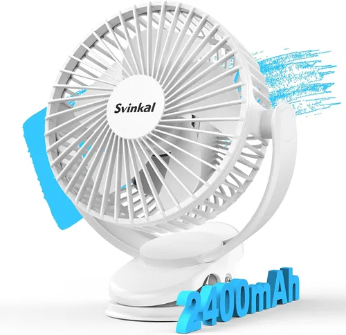 Svinkal ventilador USB con clip personal 2400mAh operado por batería 15.24 cm, tipo C, 3 velocidades, 720 ajustes, ventilador pequeño portátil para