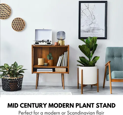 Miniatura 2 de Fox & Fern Soporte Grande Ajustable para Plantas de Interior — 11 a 15 Pulgadas, Soporte Premium de Bambú Estilo Moderno de Mediados del Siglo