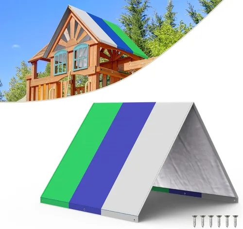 Flehomo Juego de lona de repuesto para columpios, 52 x 90 pulgadas, toldo de techo para niños, impermeable y protección UV (verde, azul y gris)