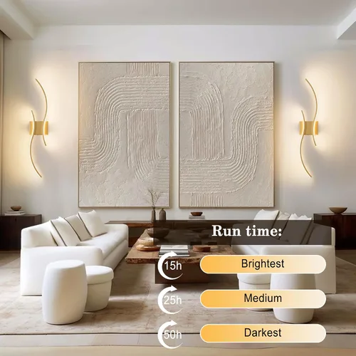 Miniatura 3 de KARTOOSH Aplique de pared a pilas con control remoto, colores continuos 3000K-6000K y atenuación, luz de pared LED inalámbrica dorada para sala