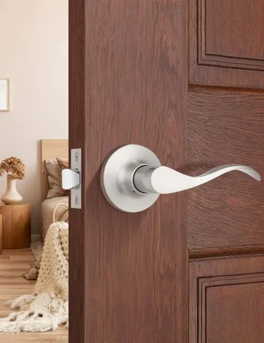 Miniatura 7 de Mengico Paquete de 8 pomos de puerta de paso interiores modernos de níquel satinado, manija de puerta sin llave para pasillo y armario, manija