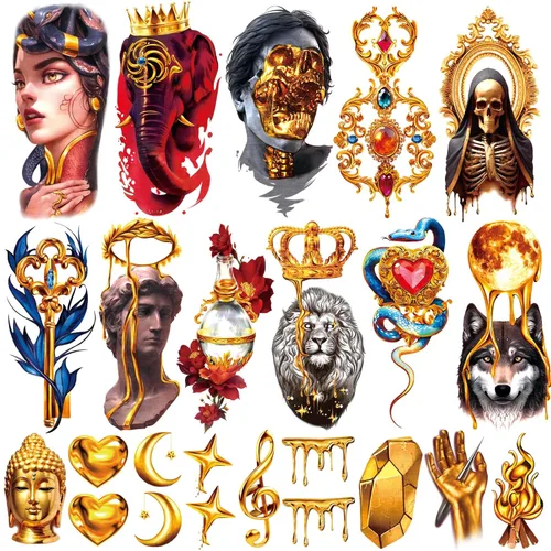 Miniatura 15 de 52 piezas de tatuajes temporales para niños de brazo completo con castillo, mariposa, gato, camión, dinosaurio, cohete, planeta, lindo animal