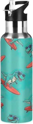 Cute Funny Dinosaurs Green Stainless Steel Vacuum Insulated Water Bottle 32 Oz, BPA-Free Sport Water Bottle Leakproof Water Bottles
