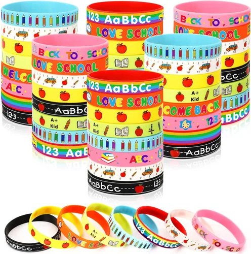 Miniatura 19 de JUNEBRUSHS 64 piezas de pulseras de silicona para fiesta del 100º día de escuela