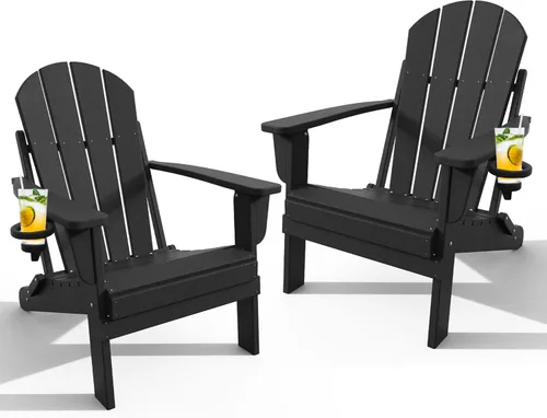 Miniatura 11 de Silla Adirondack plegable con soporte para tazas, sillas de patio de plástico HDPE para todo tipo de clima, silla para hoguera, sillas de césped al