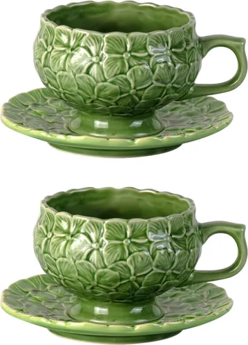 Miniatura 10 de KAMMAK - Juego de 2 tazas de té y platillos, tazas de café de porcelana, tazas de espresso apilables de 6.8 onzas, demitasses de cerámica para café