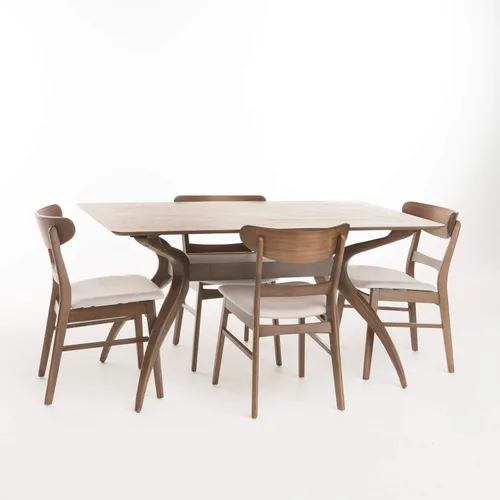 Miniatura 9 de Christopher Knight Home Idalia - Juego de comedor rectangular de patas curvas, juego de 5 piezas, nogal natural y gris oscuro