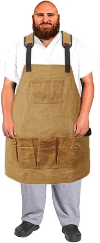 Miniatura 7 de Urby Delantal de trabajo grande y alto de talla grande: delantal de soldadura de cuero resistente al fuego, lona de madera y taller.