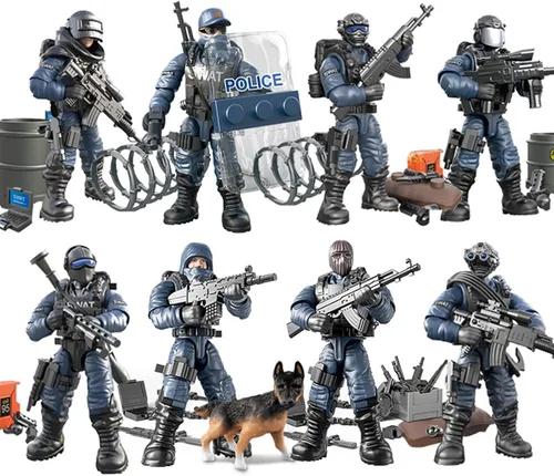 MEIEST SWAT - Juego de 8 figuras de acción de policía urbana con múltiples accesorios de armas militares, juego de recuerdos de fiesta para niños y