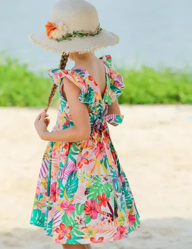 Miniatura 277 de Vestido de verano para niña, de algodón, con diseño floral