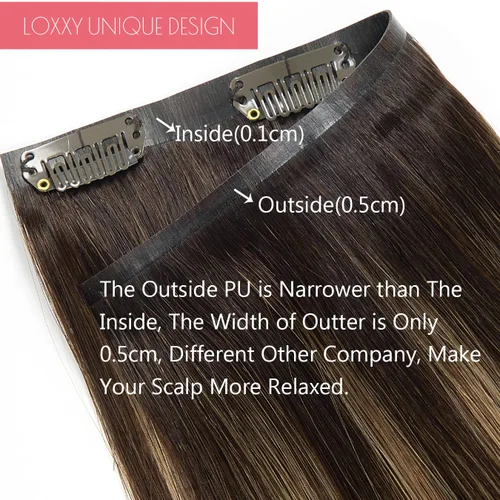 Miniatura 5 de Loxxy Extensiones de cabello humano con clip, sin costuras, 22 pulgadas, color marrón oscuro a castaño oscuro y marrón oscuro, 7 piezas