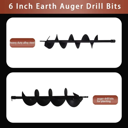 Miniatura 4 de Brocas de taladro de tierra de 6 pulgadas para plantar, 6 brocas para taladro de motor de gasolina de 31.5 pulgadas, brocas para excavadoras