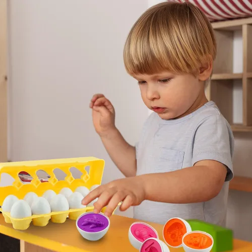 Miniatura 8 de Dimple 12 piezas de juguete a juego de huevos de automóvil con soporte – Huevos de Pascua STEM, rompecabezas educativo de forma y color, huevos