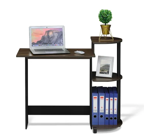 Miniatura 5 de Furinno - Escritorio compacto para computadora con estantes, Tablero de partículas, Columbia Nogal/Negro