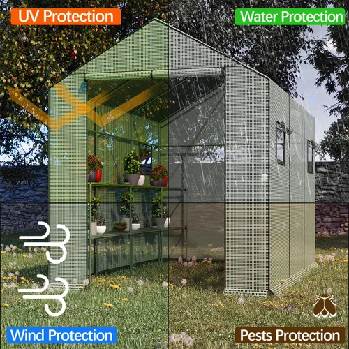 Miniatura 5 de Invernadero grande de 9.75 pies, invernaderos verdes impermeables para jardín al aire libre, invernadero portátil para el patio con cremallera