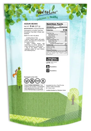 Miniatura 2 de Food to Live - Frijoles Adzuki, 8 onzas - Frijoles azuki secos enteros (frijoles rojos mungos), crudos, veganos, kosher, germinables, a granel